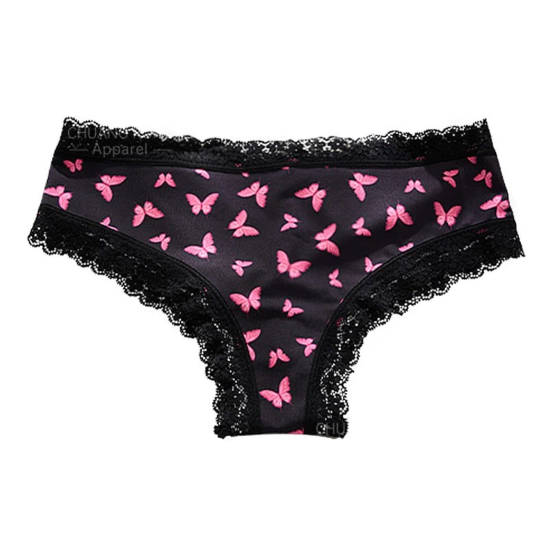 Trendy Butterfly Print Lace Trim Seamless Women's Panties For Girls Comfort Wear